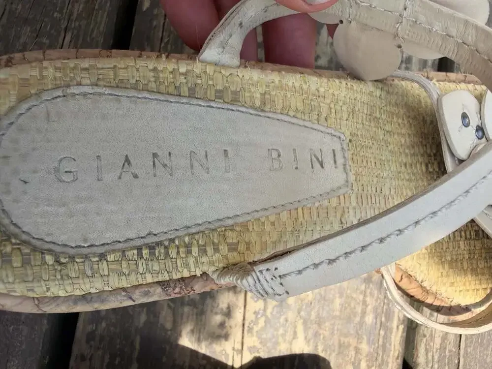 Gianni Bini Women's Floral Leather Cork Wedge Sandals